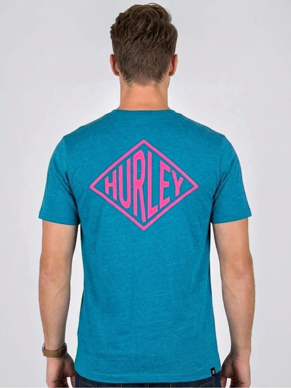 HURLEY Heathered Teal Pink Palm Tree Graphic T-Shirt Men’s Medium